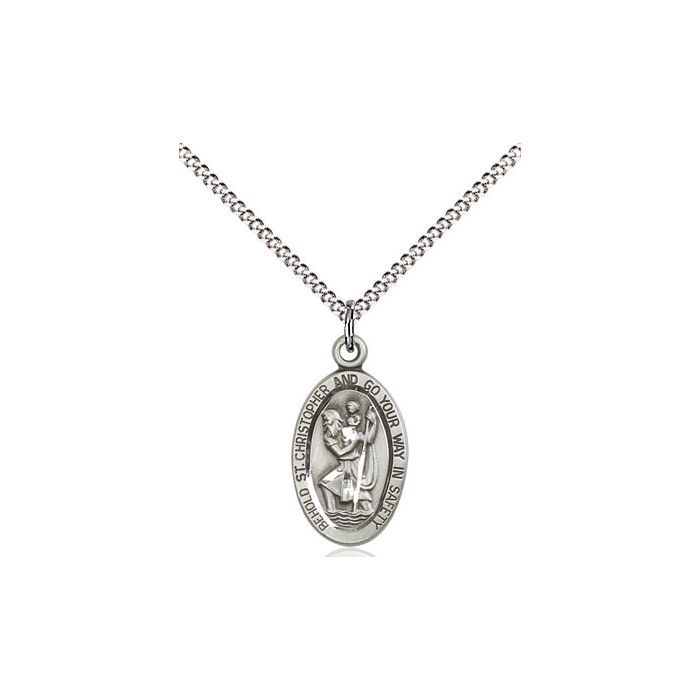 St. Christopher Sterling Silver Medal w/ 18" Rhodium Chain w/Clasp - 4122CSS/18S  C50LC