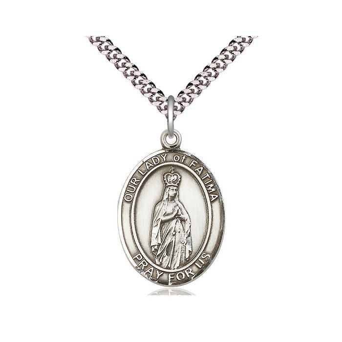 Our Lady of Fatima Oval Sterling Silver Medal w/24" Rhodium Chain Clasp 7205SS/24S C54-LC