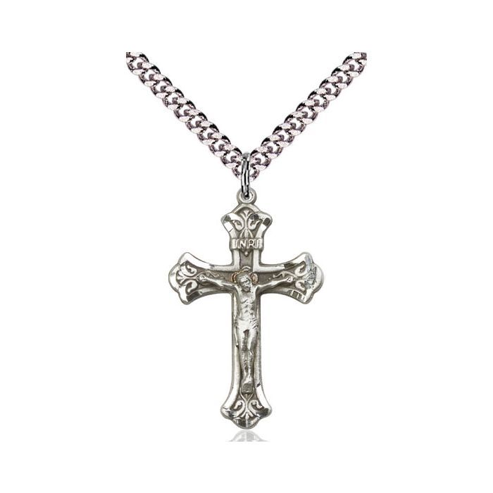       Crucifix Sterling Silver w/18" Rhodium Chain w/Clasp 0622SS/18S C52LC 