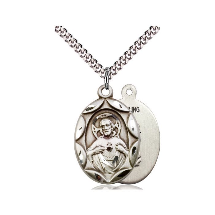 Scapular Sterling Silver Medal w/ 24" Rhodium Chain w/Clasp - 0801SSS/24S  C54LC