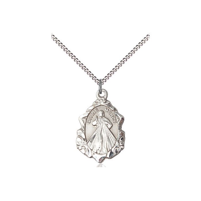 Divine Mercy Sterling Silver Medal w/ 18" Rhodium Chain w/Clasp - 0822DMSS/18S C50LC