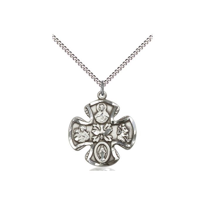 5-Way Sterling Silver Medal w/18" Rhodium Chain w/Clasp 5443SS/18S C50LC