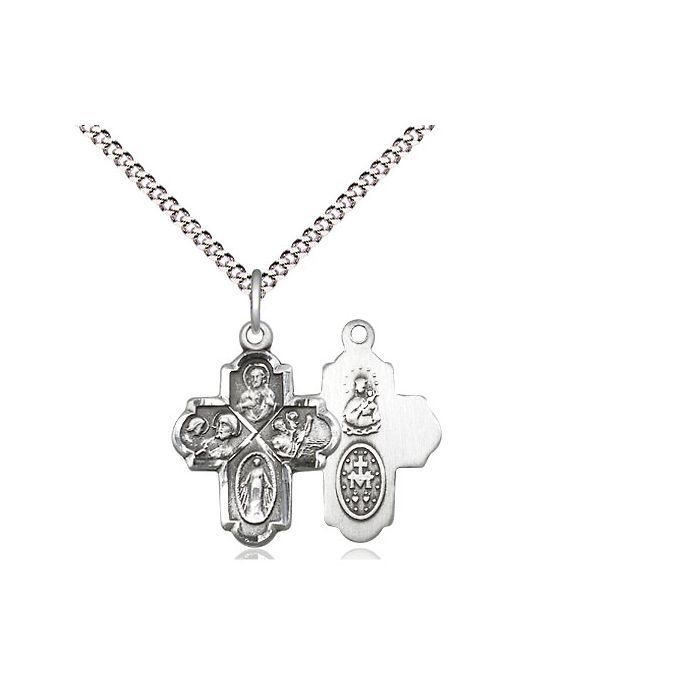        4-Way Medal Sterling Silver w/18" Rhodium Chain w/Clasp 0047SS/18S C50LC