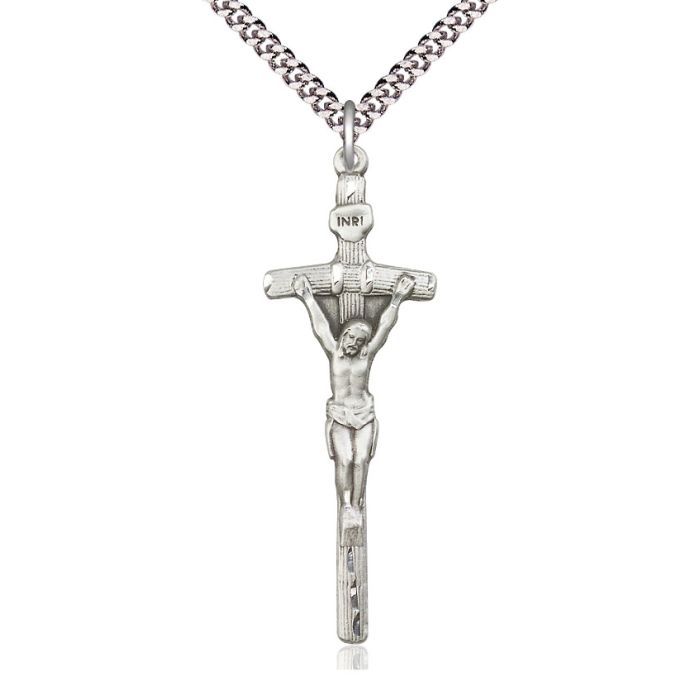       Papal Crucifix Sterling Silver w/24" Rhodium Chain w/Clasp 0565SS/24S C54LC