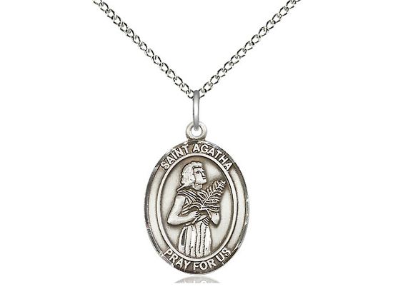         St. Agath Sterling Silver Oval Medal w/18" Rhodium Chain w/Clasp 8003SS/18S C50-LC