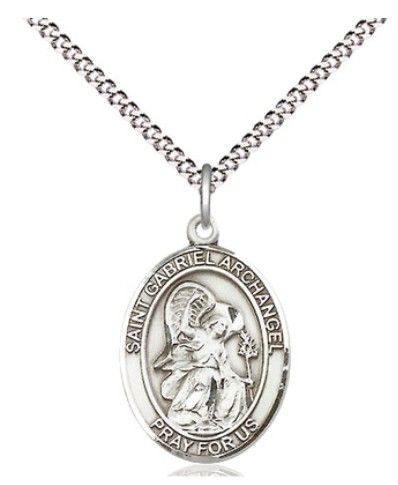        St. Gabriel Archangel Oval Sterling Silver Medal w/18" Rhodium Chain w/Clasp 8039SS/18S C50LC