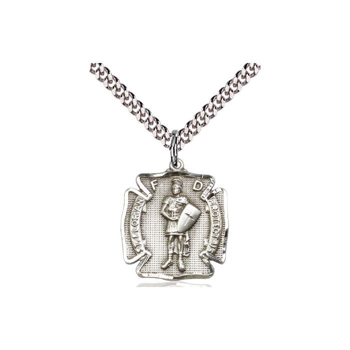 St. Florian Sterling Silver Medal w/24" Rhodium Chain w/Clasp 0070SS/24S C54LC