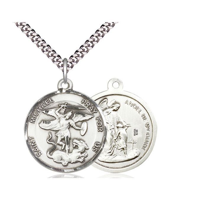 St. Michael Sterling Silver Medal w/24" Rhodium Chain Endless 0342SS/24S  C54End