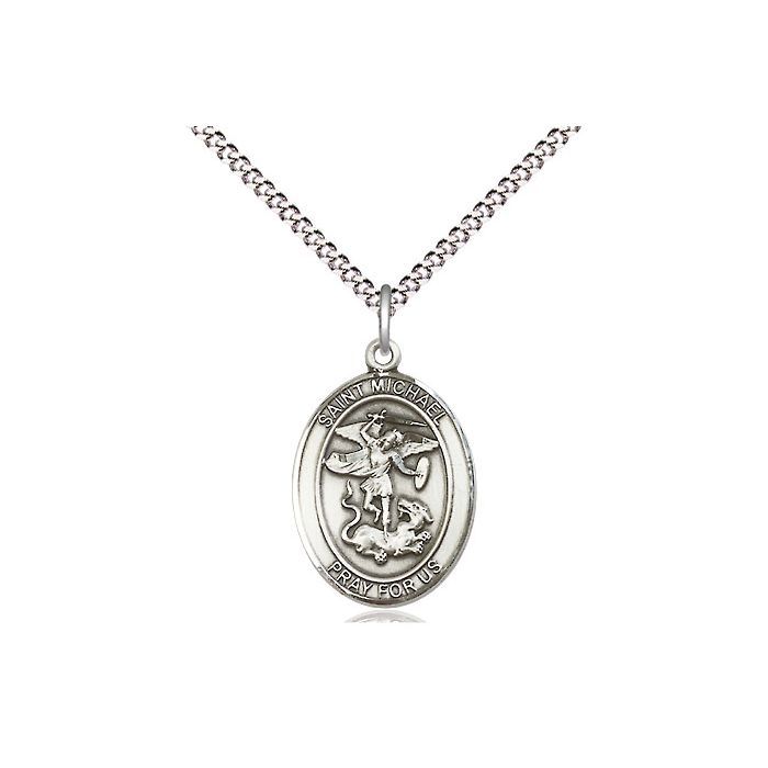 St. Michael Oval Sterling Silver Medal w/18" Rhodium Chain w/Clasp 8076SS/18S  C50LC