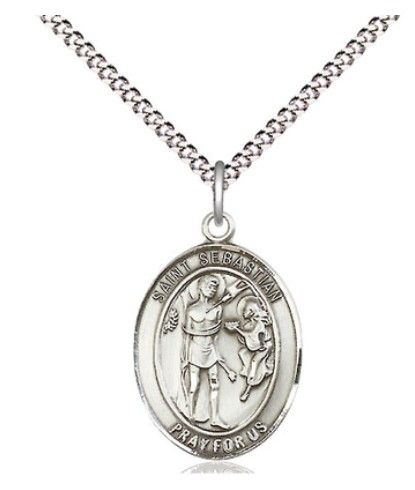         St. Sebastian Oval Sterling Silver Medal w/18" Rhodium Chain w/Clasp 8100SS/18S  C50LC