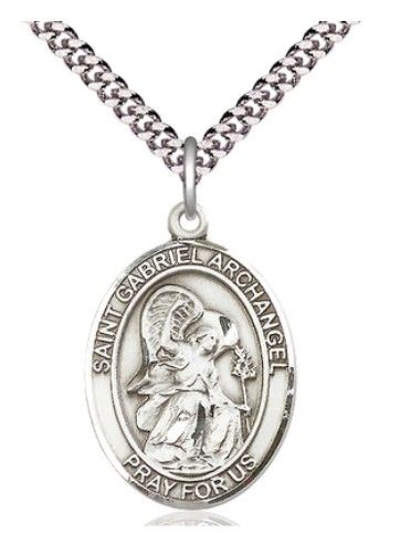        St. Gabriel Archangel Oval Sterling Silver Medal w/24" Rhodium Chain w/Clasp 7039SS/24S C54LC