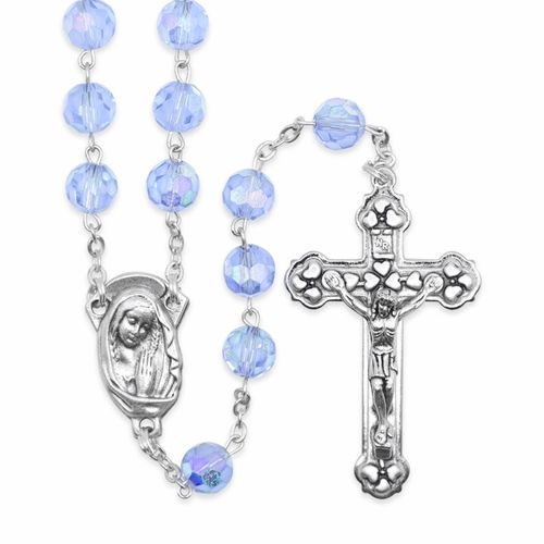        Tin-cut Sapphire 8mm Glass Bead Rosary 4036***