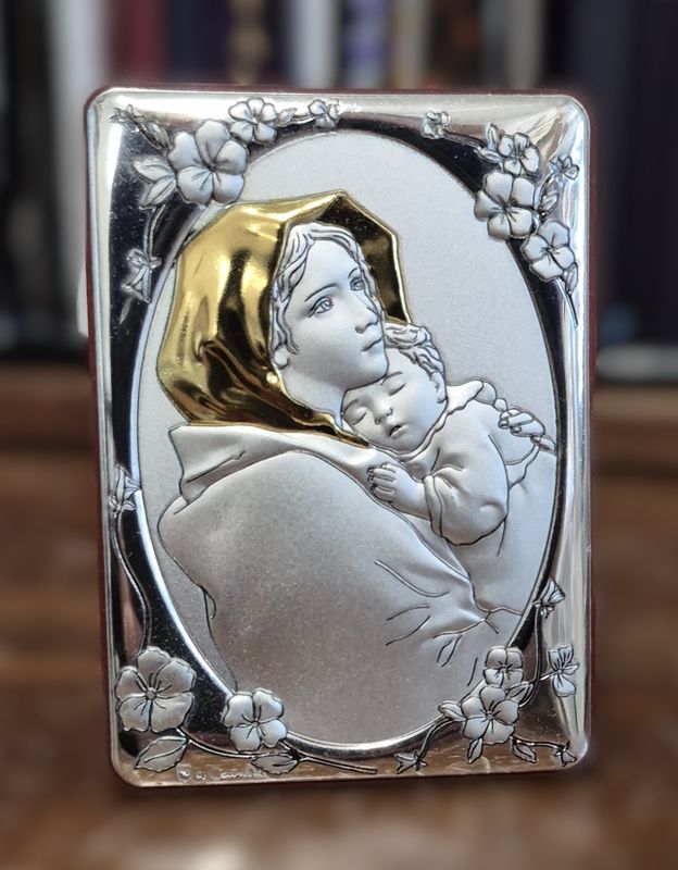 4" x 2.75" Madonna &amp; Child Silver Bilaminate Plaque 47-305-MC