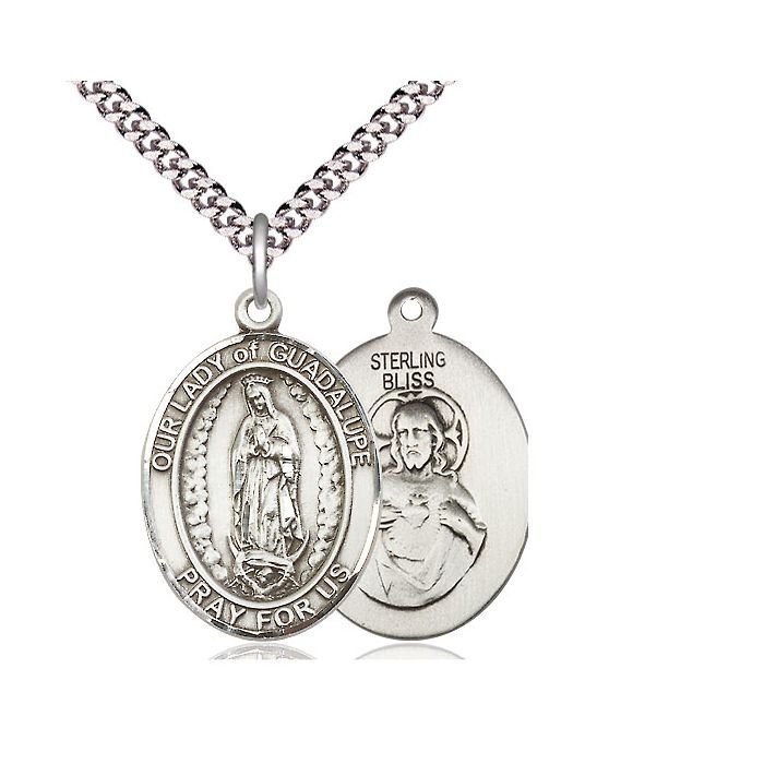 Our Lady of Guadalupe Oval Sterling Silver Medal w/24" Rhodium Chain Clasp 7206SS/24S C54-LC