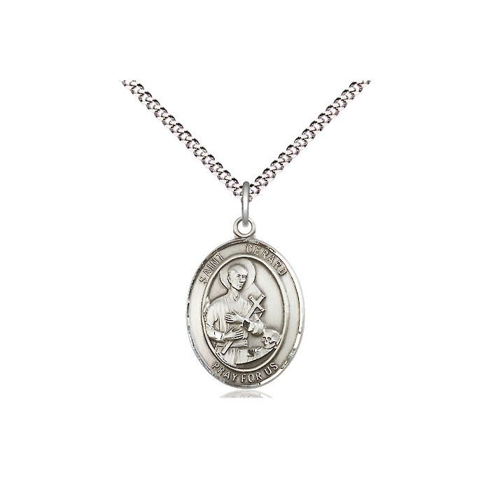 St. Gerad Majella Oval Sterling Silver Medal w/18" Rhodium Chain w/Clasp 8042SS/18S