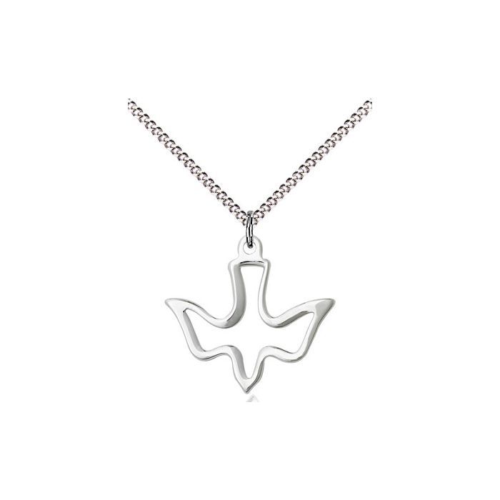        Holy Spirit Polished Sterling Silver Medal w/18" Rhodium Chain w/Clasp 1510SS/18S C50LC