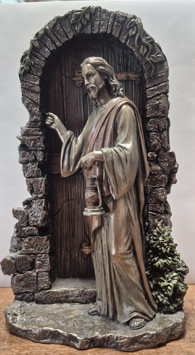 9.5" Christ Knocking Statue Lightly Hand-painted Bronze SR-77306
