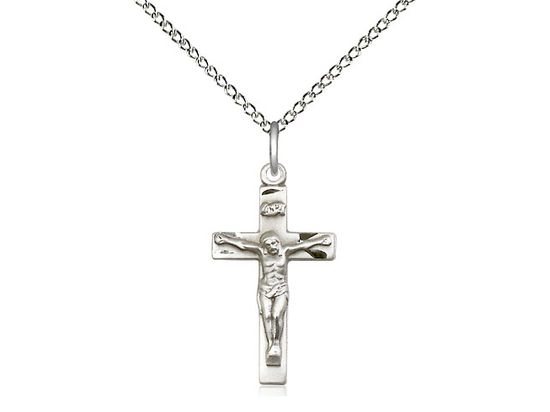      Crucifix Sterling Silver w/ 18" Rhodium Chain W/Clasp - 0001SS/18S C50LC
