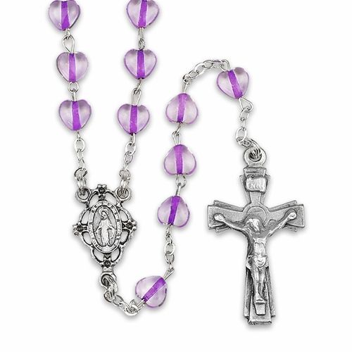        Amethyst Crystal Heart 6mm Glass Bead Rosary SR-3890JC