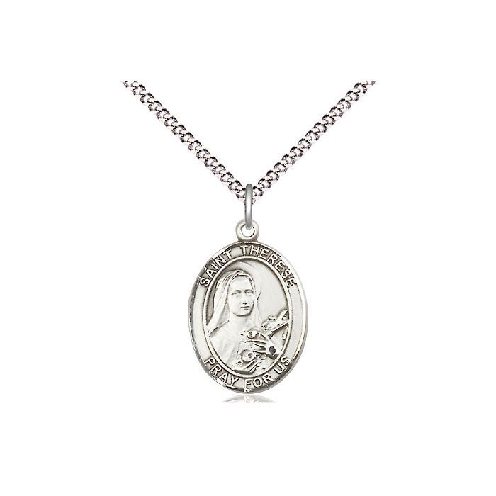 St. Thérèse Oval Sterling Silver Medal w/18" Rhodium Chain w/Clasp 8210SS/18S C50LC