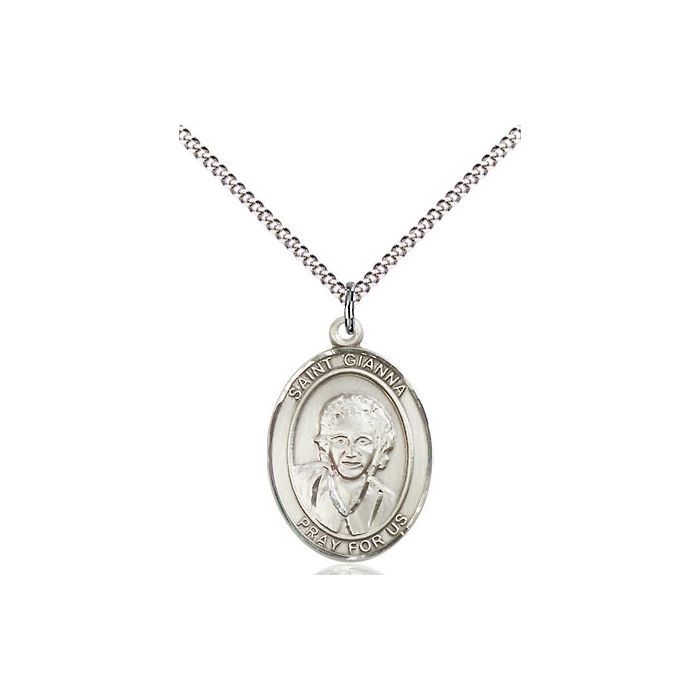 St. Gianna Oval Sterling Silver Medal w/18" Rhodium Chain w/Clasp 8322SS/18S C50LC