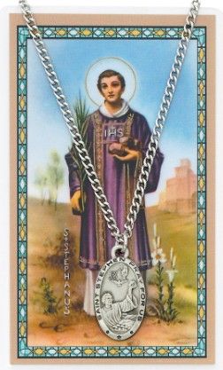 St. Stephen Medal w/ Prayer Card Set - 24" Chain - PSD550SN
