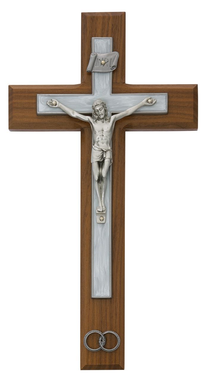      71-31 10in Walnut White Epoxy Wedding Crucifix