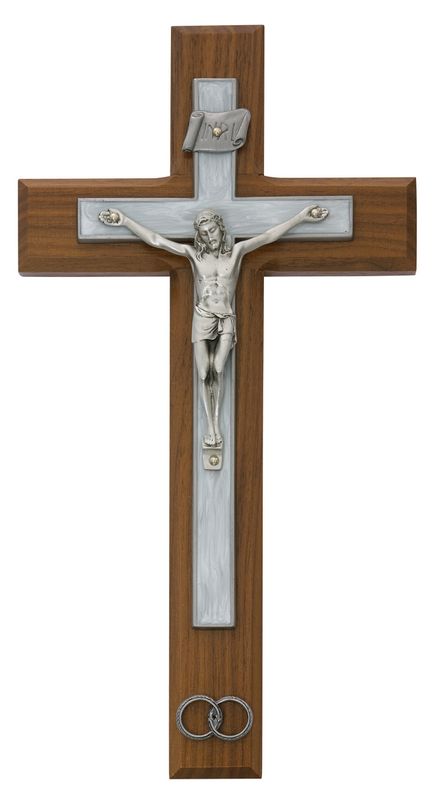      71-31 10in Walnut White Epoxy Wedding Crucifix