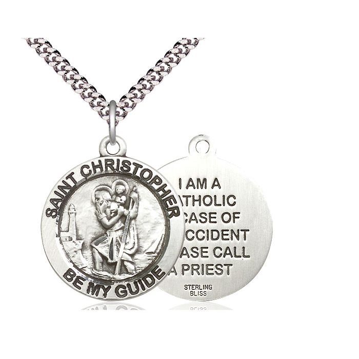        St. Christopher I am Catholic Sterling Medal w/24" Rhodium Chain 4074SS/24S C54-LC