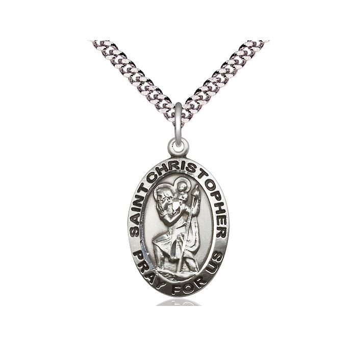       St. Christopher Sterling Silver Medal with 24" Rhodium Chain w/ Clasp - 4020SS/24S-LC C54-LC