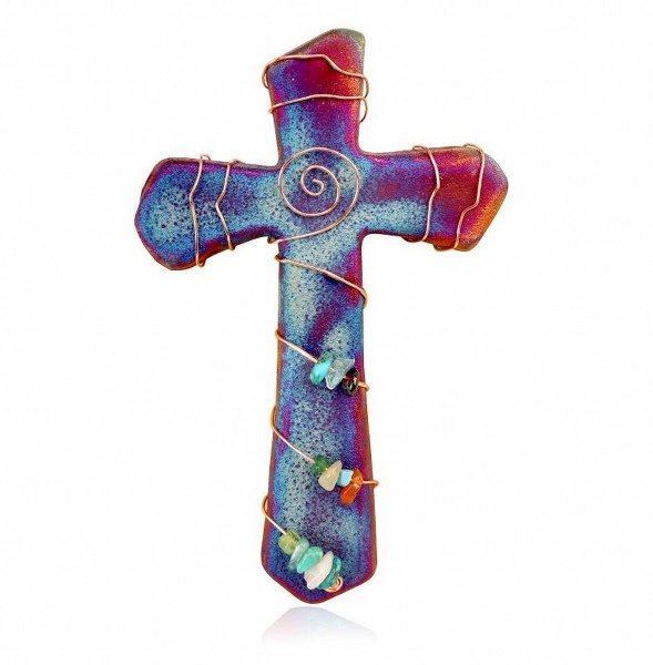 Raku Cross B Small Gem Stones with Spirals
