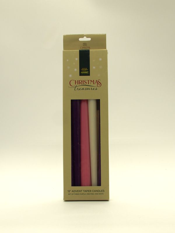        12" Pink/Purple/White tapers 5 pk candle G4026