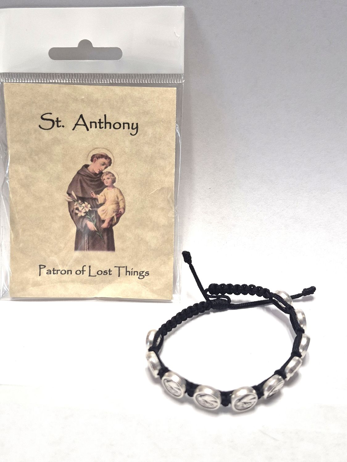 Saint Anthony Corded Slip Knot Bracelet Black ZZ88BK