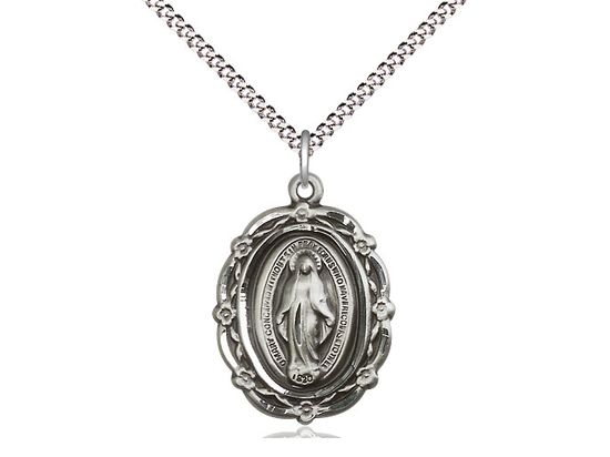      Miraculous Sterling Silver Medal w/ 18" Rhodium Chain w/Clasp - 4146MSS/18S  CH50-LC