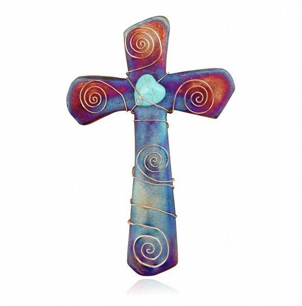 Raku Cross A Med - Heart w/ Spirals