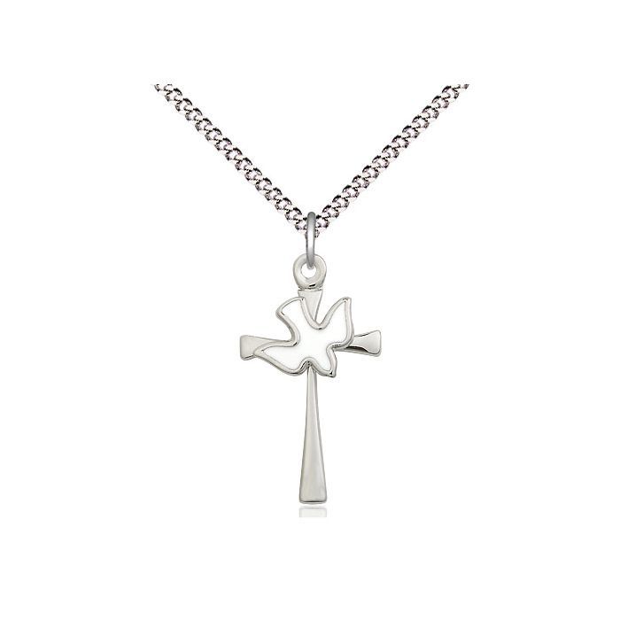 Cross White Holy Spirit Sterling Silver Medal w/18" Rhodium Chain w/Clasp 5229WSS/18S C50LC