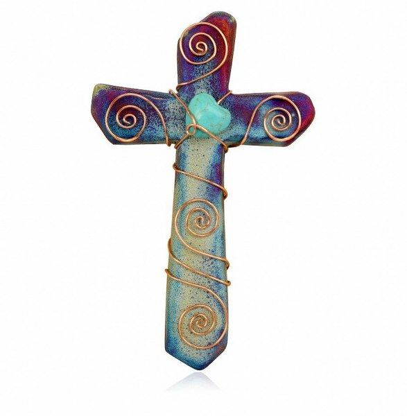 Raku Cross A Small Heart with Spirals