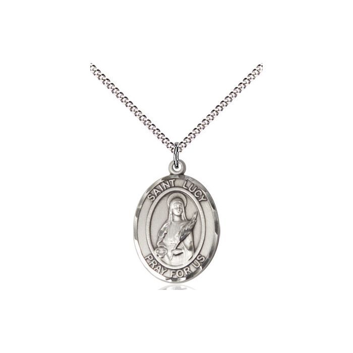 St. Lucy Oval Sterling Silver Medal w/18" Rhodium Chain w/Clasp 8422SS/18S C50LC