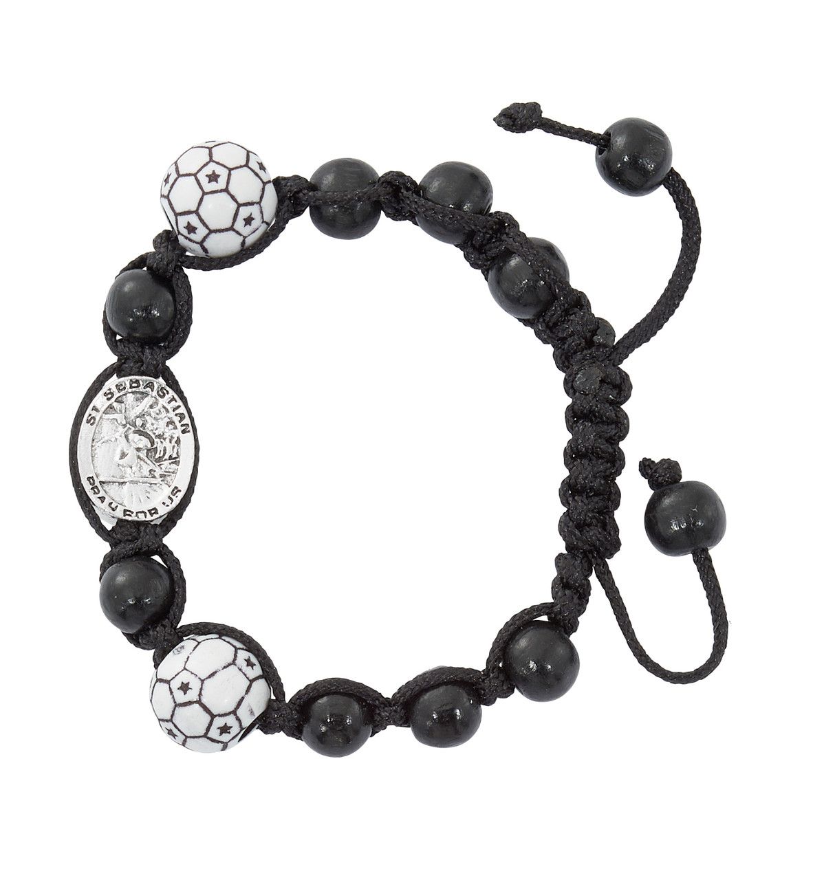 Black Soccer/St. Sebastian Slipknot Bracelet BR734C