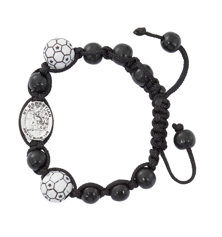 Black Soccer/St. Sebastian Slipknot Bracelet BR734C