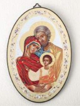        47-100-HF Holy Family Plaque Oval Wood Foil