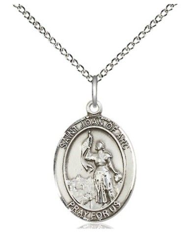          St. Joan of Arc Sterling Oval Silver Sterling Medal w/18" Rhodium Chain 8053SS/18S