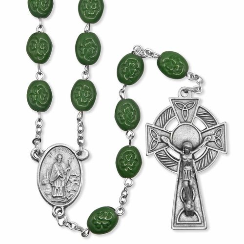       Oval Saint Patrick Irish 9mm Glass Bead Rosary SR3959