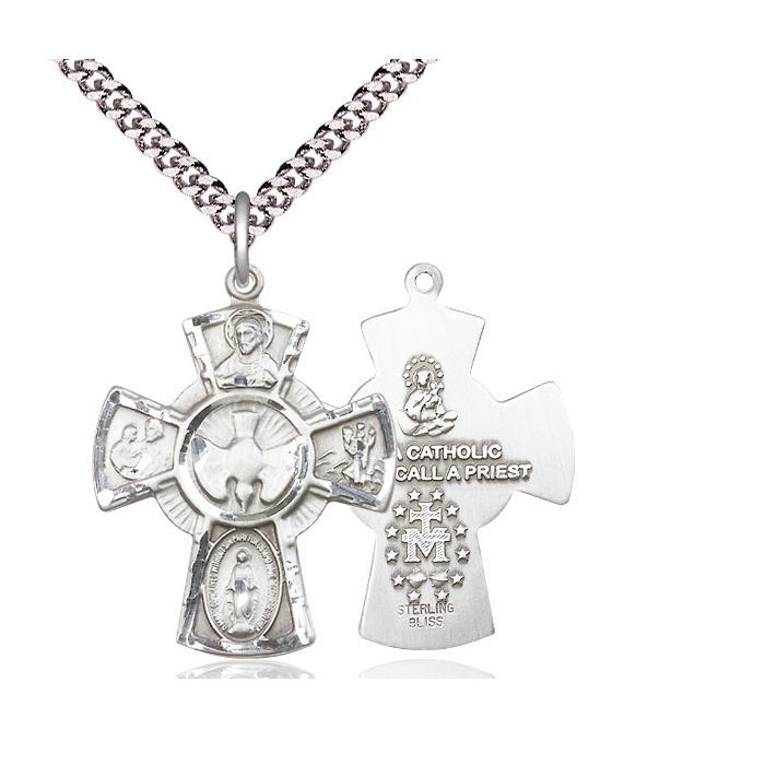 5-Way Sterling Silve Medal w/24" Rhodium Chain End 0045SS/24S C54End