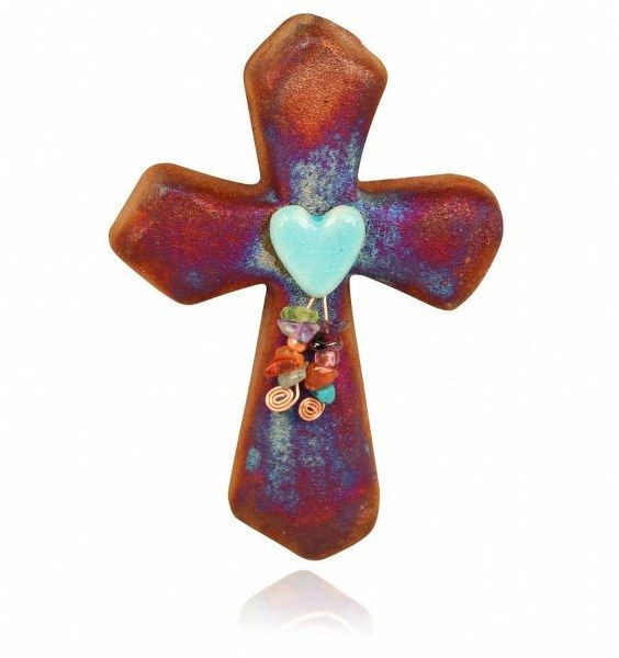 Raku Cross F Mini - Heart w/ Dangles