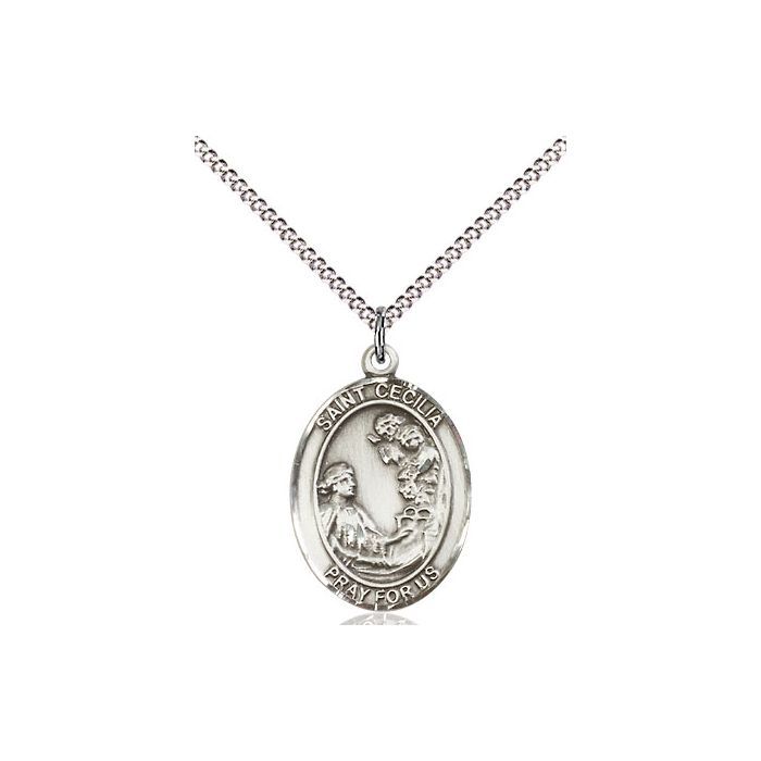 St. Cecilia Sterling Silver Medal w/18" Rhodium Chain w/Clasp 8016SS/18S C50LC