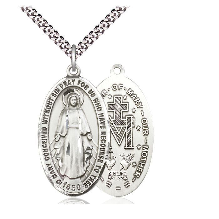 Miraculous Oval Sterling Silver Medal w/24" Rhodium Chain 0453SS/24S SS