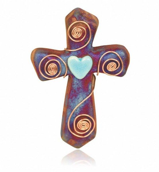 Raku Cross A Mini - Heart w/ Spiral 2.5in