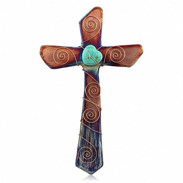 Raku Cross A LG  - Heart with Spirals