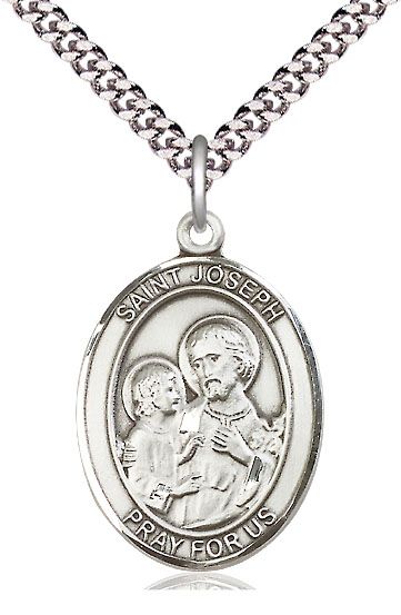        St. Joseph Sterling Silver Oval Medal w/24" Rhodium Chain w/Clasp 7058SS/24S C52-LC